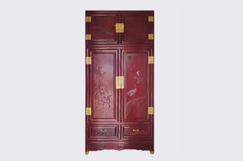 龙潭高端中式家居装修深红色纯实木衣柜