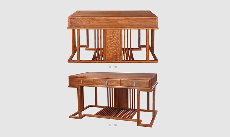 龙潭 别墅中式家居书房装修实木书桌效果图